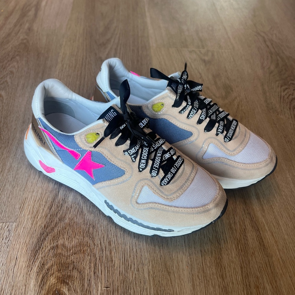 Golden Goose Beige Blue Pink Star Sneakers